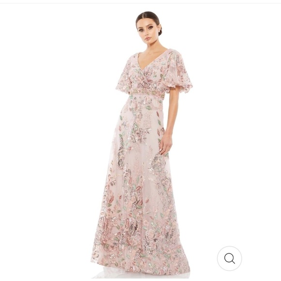 Mac Duggal FLORAL EMBELLISHED SHORT SLEEVE GOWN size 8 Sold ou… - Picture 3 of 17